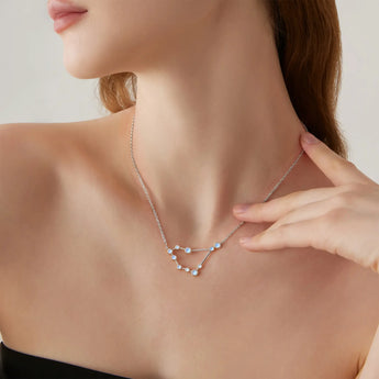 925 Sterling Silver Capricorn Zodiac Constellation Necklace - Moonstone Model Shot