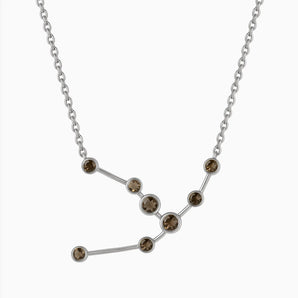 925 Sterling Silver Capricorn Zodiac Constellation Necklace - Smoky Quartz Front View