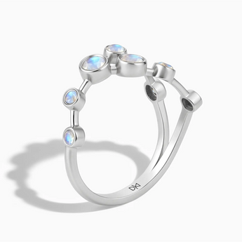925 Sterling Silver Capricorn Zodiac Constellation Ring - Moonstone Side View