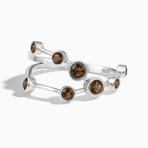 925 Sterling Silver Capricorn Zodiac Constellation Ring - Smoky Quartz Front View