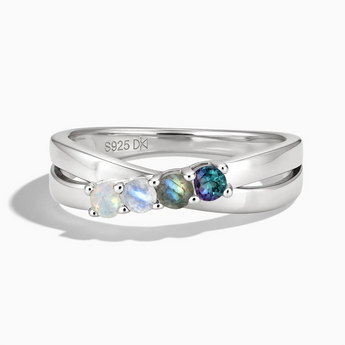 925 Sterling Silver Celestial Mirage Four Round Stone Crossover Ring - Seasons Rhythm Front View