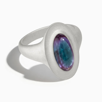 925 Sterling Silver Chunky Oval Alexandrite Sandblasted Ring - The Zenith Front View
