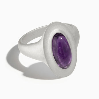 925 Sterling Silver Chunky Oval Amethyst Sandblasted Ring - The Zenith Front View