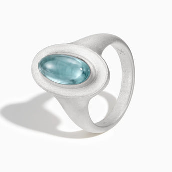 925 Sterling Silver Chunky Oval Aquamarine Sandblasted Ring - The Zenith Side View
