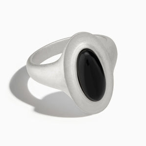 925 Sterling Silver Chunky Oval Black Onyx Sandblasted Ring - The Zenith Front View