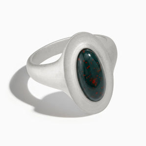 925 Sterling Silver Chunky Oval Bloodstone Sandblasted Ring - The Zenith Front View