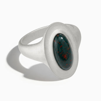 925 Sterling Silver Chunky Oval Bloodstone Sandblasted Ring - The Zenith Front View