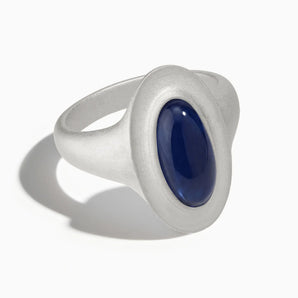 925 Sterling Silver Chunky Oval Blue Sapphire Sandblasted Ring - The Zenith Front View