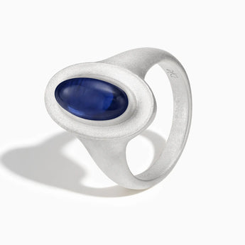 925 Sterling Silver Chunky Oval Blue Sapphire Sandblasted Ring - The Zenith Side View