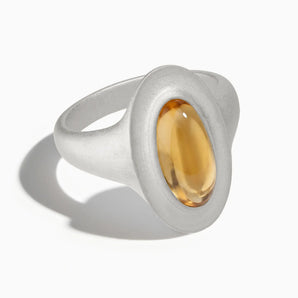 925 Sterling Silver Chunky Oval Citrine Sandblasted Ring - The Zenith Front View