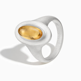 925 Sterling Silver Chunky Oval Citrine Sandblasted Ring - The Zenith Side View