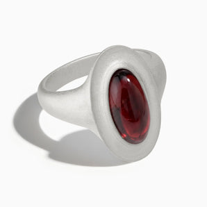 925 Sterling Silver Chunky Oval Garnet Sandblasted Ring - The Zenith Front View