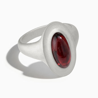 925 Sterling Silver Chunky Oval Garnet Sandblasted Ring - The Zenith Front View