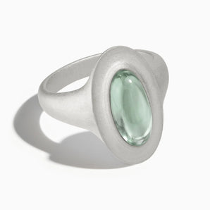 925 Sterling Silver Chunky Oval Green Amethyst Sandblasted Ring - The Zenith Front View