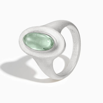 925 Sterling Silver Chunky Oval Green Amethyst Sandblasted Ring - The Zenith Side View