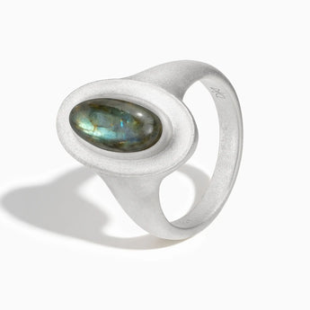 925 Sterling Silver Chunky Oval Labradorite Sandblasted Ring - The Zenith Side View
