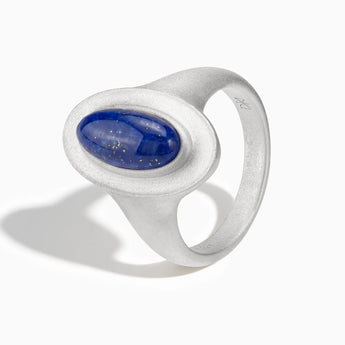 925 Sterling Silver Chunky Oval Lapis Lazuli Sandblasted Ring - The Zenith Side View