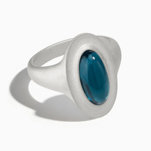 925 Sterling Silver Chunky Oval London Blue Topaz Sandblasted Ring - The Zenith Front View