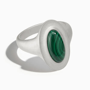 925 Sterling Silver Chunky Oval Malachite Sandblasted Ring - The Zenith Front View