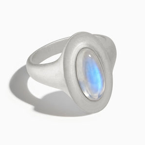 925 Sterling Silver Chunky Oval Moonstone Sandblasted Ring - The Zenith Front View