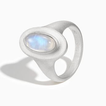 925 Sterling Silver Chunky Oval Moonstone Sandblasted Ring - The Zenith Side View