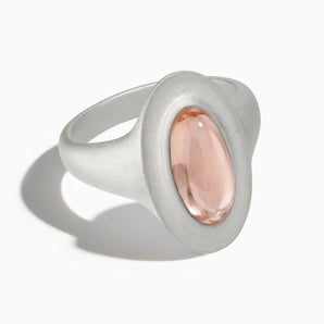 925 Sterling Silver Chunky Oval Morganite Sandblasted Ring - The Zenith Front View