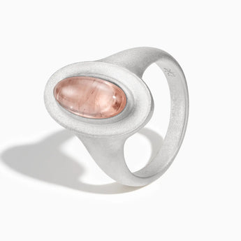 925 Sterling Silver Chunky Oval Morganite Sandblasted Ring - The Zenith Side View