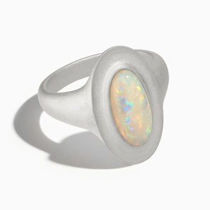 925 Sterling Silver Chunky Oval Opal Sandblasted Ring - The Zenith Front View