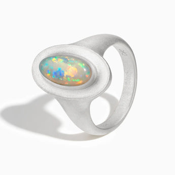 925 Sterling Silver Chunky Oval Opal Sandblasted Ring - The Zenith Side View