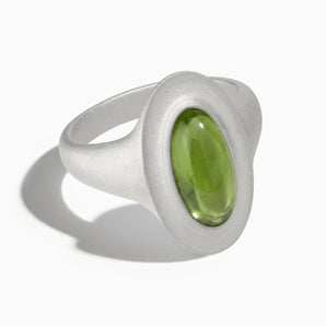 925 Sterling Silver Chunky Oval Peridot Sandblasted Ring - The Zenith Front View