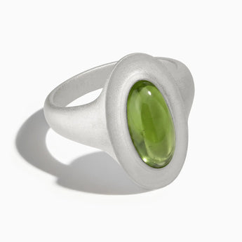 925 Sterling Silver Chunky Oval Peridot Sandblasted Ring - The Zenith Front View