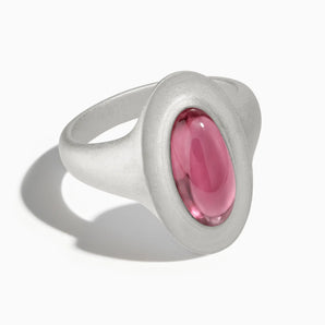 925 Sterling Silver Chunky Oval Pink Tourmaline Sandblasted Ring - The Zenith Front View