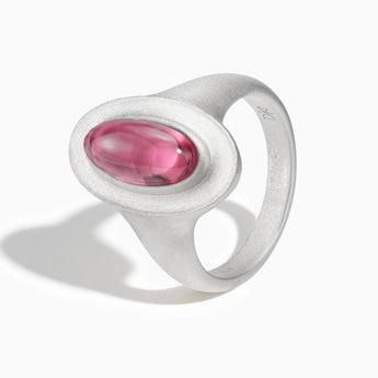 925 Sterling Silver Chunky Oval Pink Tourmaline Sandblasted Ring - The Zenith Side View
