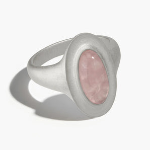 925 Sterling Silver Chunky Oval Rose Quartz Sandblasted Ring - The Zenith Front View