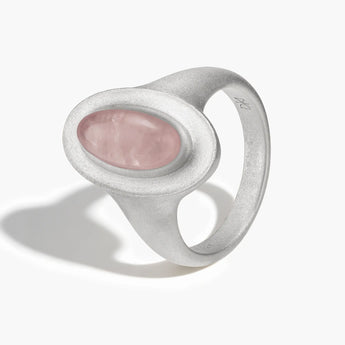 925 Sterling Silver Chunky Oval Rose Quartz Sandblasted Ring - The Zenith Side View