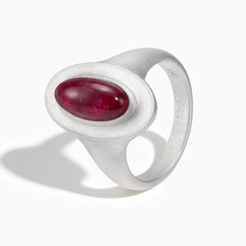925 Sterling Silver Chunky Oval Ruby Sandblasted Ring - The Zenith Side View
