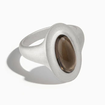 925 Sterling Silver Chunky Oval Smoky Quartz Sandblasted Ring - The Zenith Front View