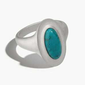 925 Sterling Silver Chunky Oval Turquoise Sandblasted Ring - The Zenith Front View
