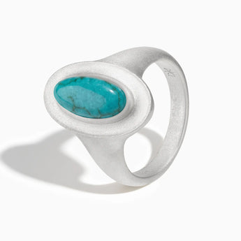 925 Sterling Silver Chunky Oval Turquoise Sandblasted Ring - The Zenith Side View