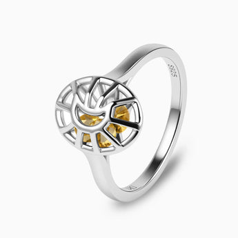 925 Sterling Silver Citrine Crescent Moon Hollow Oval Shaker Ring - Soul Cage Side View