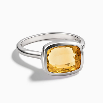 925 Sterling Silver Citrine Cushion Ring - Pure Hush Front View