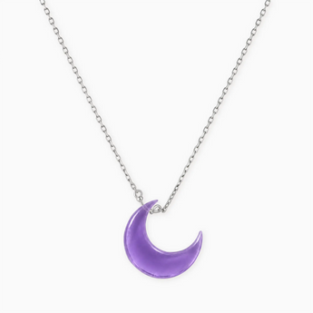 925 Sterling Silver Crescent Amethyst Pendant Necklace - Nightfall Front View