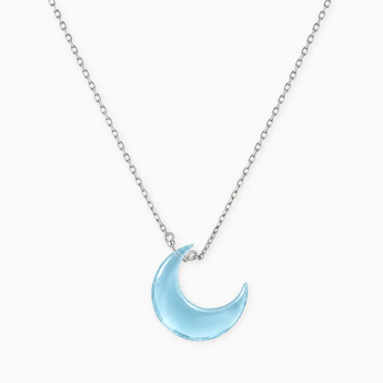925 Sterling Silver Crescent Aquamarine Pendant Necklace - Nightfall Front View