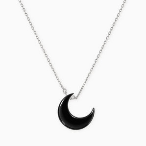 925 Sterling Silver Crescent Black Onyx Pendant Necklace Nightfall Silver Tone Front View