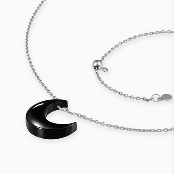 925 Sterling Silver Crescent Black Onyx Pendant Necklace Nightfall Silver Tone Side View