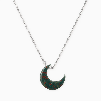 925 Sterling Silver Crescent Bloodstone Pendant Necklace - Nightfall Front View