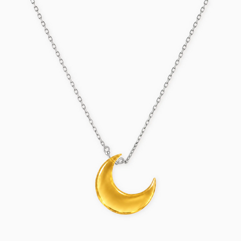 925 Sterling Silver Crescent Citrine Pendant Necklace - Nightfall Front View