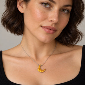 925 Sterling Silver Crescent Citrine Pendant Necklace Nightfall Model Shot
