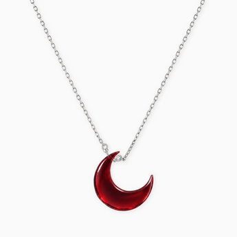 925 Sterling Silver Crescent Garnet Pendant Necklace - Nightfall Front View
