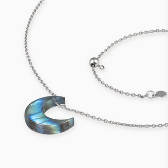 925 Sterling Silver Crescent Labradorite Pendant Necklace - Nightfall Side View